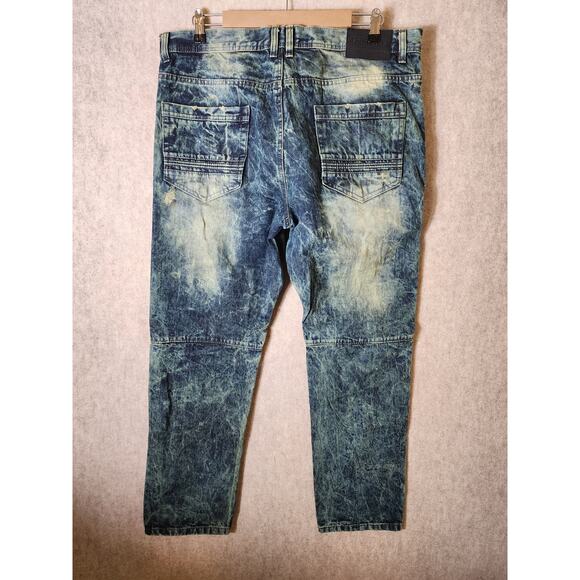 SOUTHPOLE Y2K Streetwear Moto Style Grunge Acid Wash Jeans SZ 38x32 - Picture 2 of 9